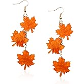 GUOXIAOMEI Fall Orange Maple Leaf Earrings Long Tassel Dangle Earrings for Women Autumn Leaf Statement Jewelry Boho Lightweight