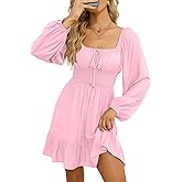 Dokotoo Womens Dresses Fashion 2026 Long Puff Sleeve Elastic Waist A-Line Casual Mini Beach Dress