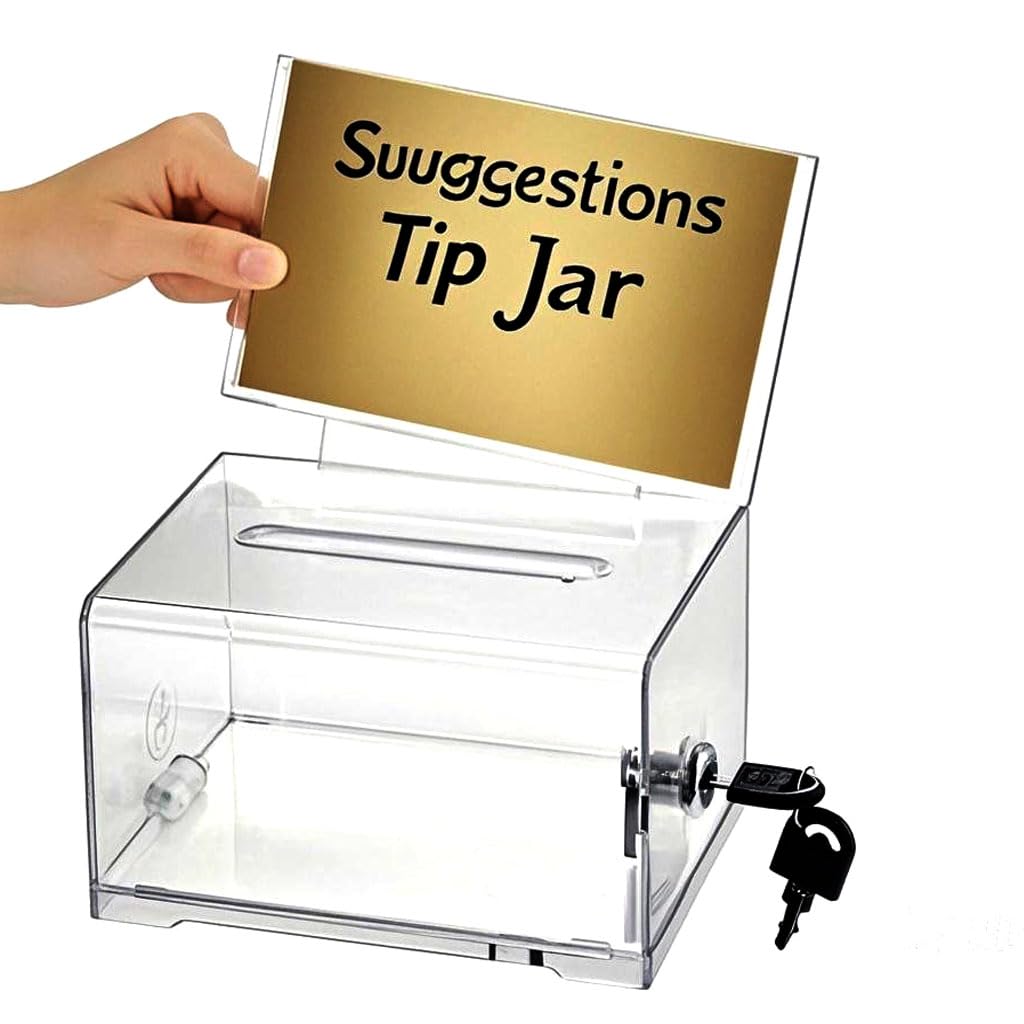 WANLIAN Acrylic Donation Box with Lock & Sign Holder - Clear Secure Slot for Fundraising, Raffle, Voting, Tip Jar - 6.2"x4.6"x4"
