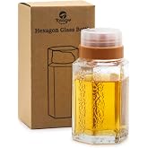 TOSSOW Glass Honey dispenser Oil Bottle Leakproof 350ml/12oz Yellow | Condiment Container Oil Vinegar Cruet with Pourers and Funnel Olive Oil Carafe Decanter Non-Drip Spout for Kitchen Cooking