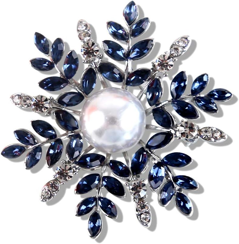feixun Flower Brooches Pin for Women - Blue Crystal Brooch, Good Idea for Party, Dance, Wedding, Banquet