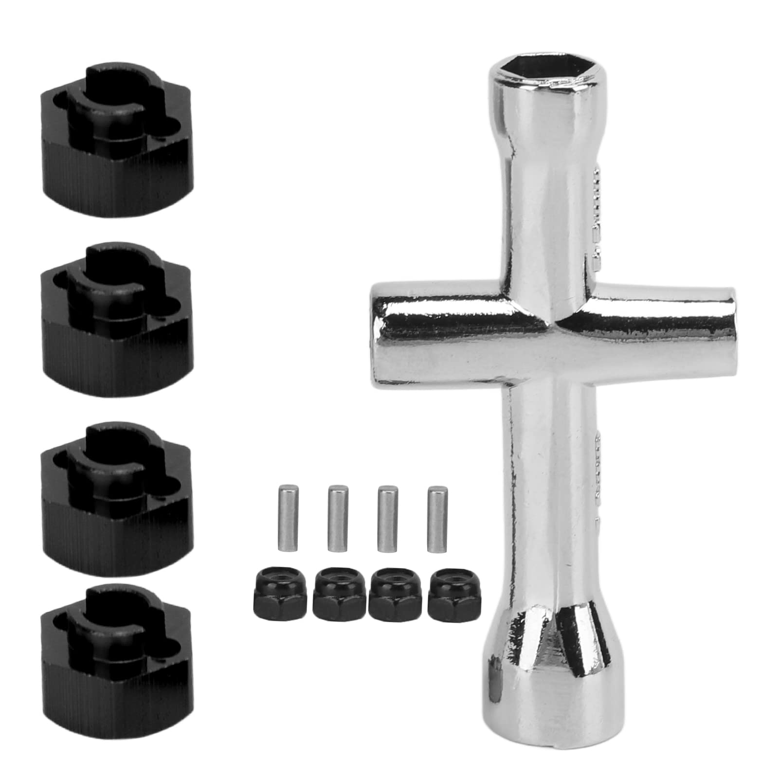 Dilwe RC Wheel Hubs Kit, RC Combiner with Cross Wrench Pin Nut Compatible for AXIAL SCX24 1/24 RC Car(black)