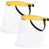 SAFE HANDLER Clear Protective Face Shield Mask, Polycarbonate Visor, 2 pack | Adjustable Elastic Headband, Reusable &amp; Lightweight Full Face Protection, Yellow