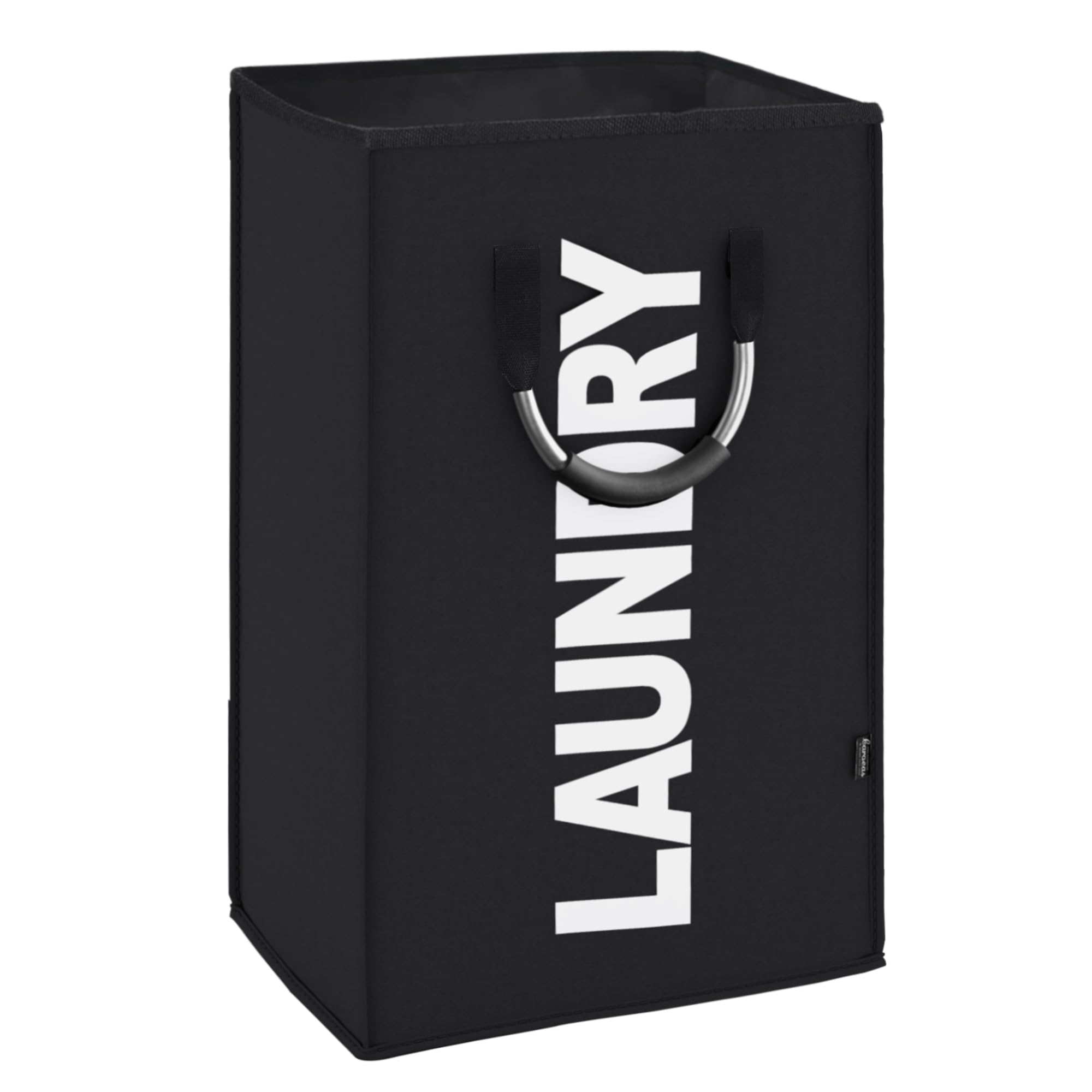 Caroeas 50L Collapsible Laundry Basket, Foldable Waterproof Washing Basket with Handles, Slim Laundry Bin for Laundry Room Bedroom (Black)