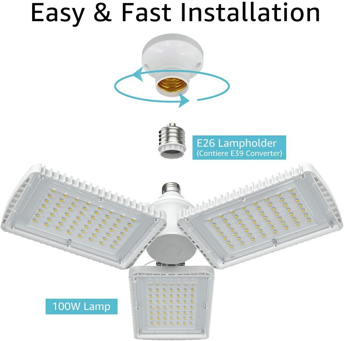 Olafus LED Garage Lights 100W Deformable Garage Lighting, 11000LM, 6000K LED Garage Ceiling Light Fixtures, LED Shop Light with Three Adjustable Panels, LED Light for Garage, Workshop, Warehouse: Home Improvement