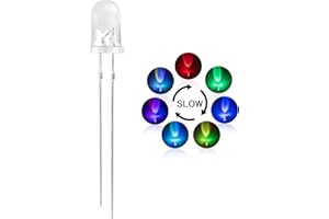 DiCUNO 100pcs 5mm RGB Multicolor Slow Flashing LED Diode, Multi-Color Blinking Changing Light Emitting Diodes, 2 Pins Clear Round Lens Diffused Flicker Electronic Components Circuit Lights Kit
