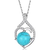 Biduanro Genuine Turquoise Bead Necklace 925 Sterling Silver Turquoise Beaded Pendant Elegant Nature Gemstone Necklace Real Turquoise Jewelry for Women