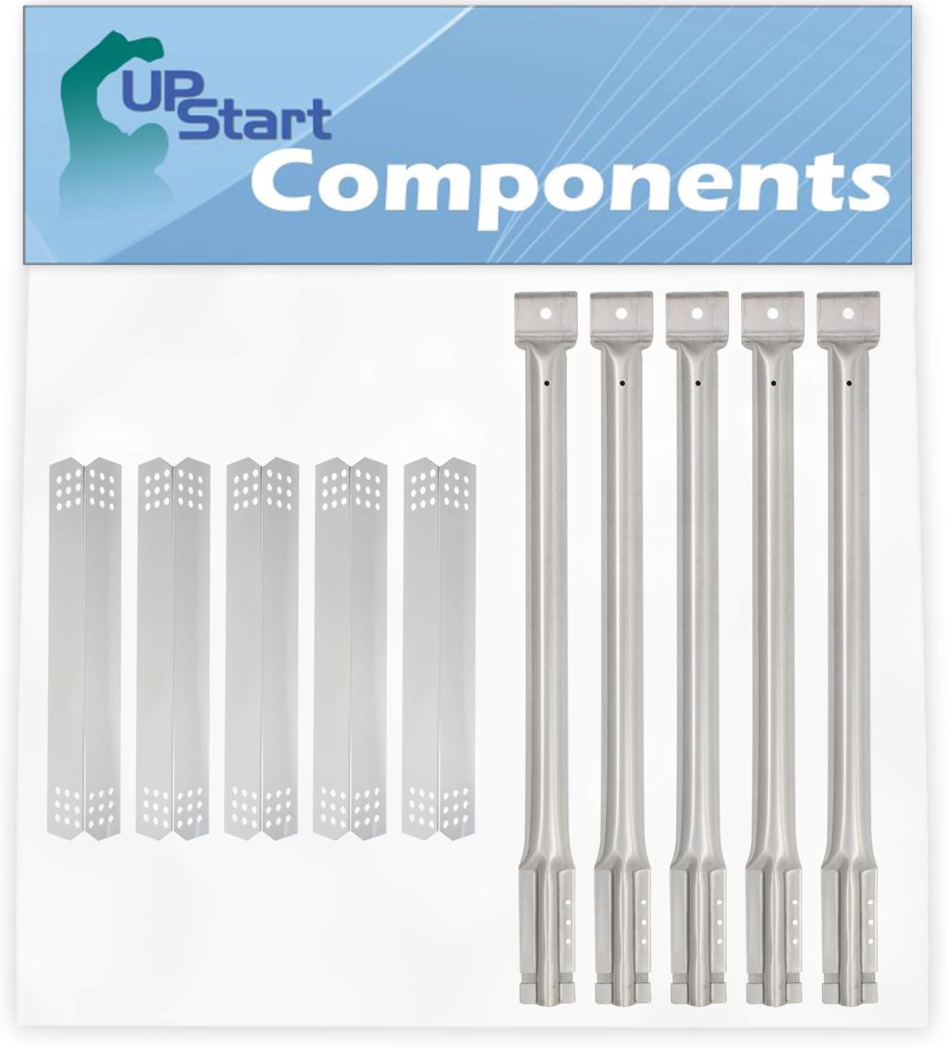 5-Pack BBQ Grill Heat Shield Plate Tent & Tube Burner Replacement Parts for Kitchenaid 860-0003 - Compatible Barbeque Stainless Steel Flame Tamer, Flavorizer Bar 16 1/8" & Pipe Burners