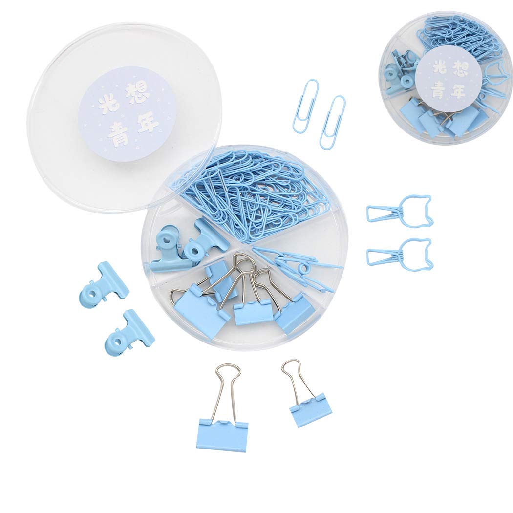 SIPLIV Assorted Binder Clips (84PCS) - Binder Clips Paper Clips Bulldog Clips Sets with Box for for Office School Home Desk Supplies - Blue — image 1