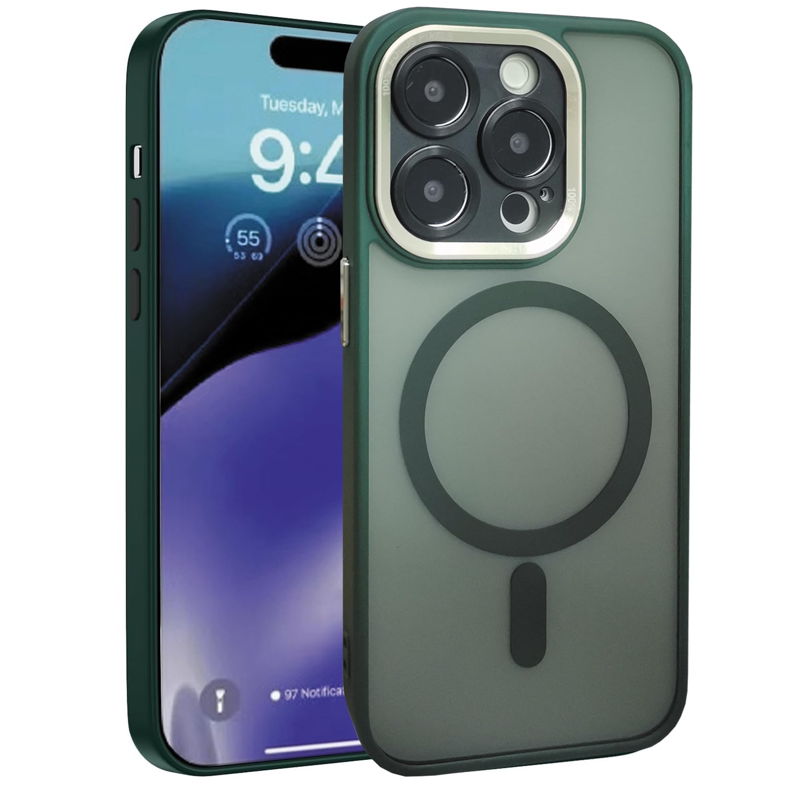 SNZ Case for iPhone 15 Pro Max, MagSafe Compatible, Shock-Absorbent, Green