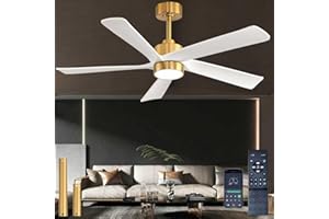 FUMLTP Ceiling Fan with Lights and Remote, 52 Inch White Golden Ceiling fan, 3 Color, Dimmable LED Ceiling Light, Quiet, Reve