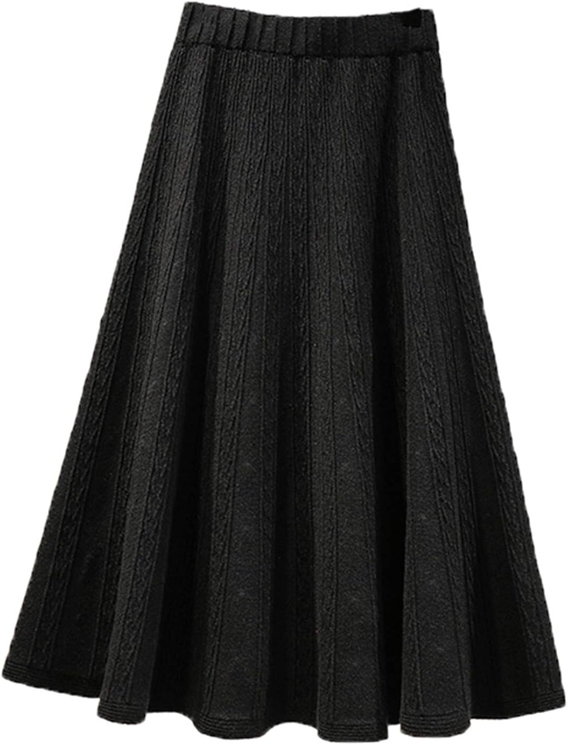 Vintage Women Thick Sweater Skirt Elastic High Waist Pleated Midi Knitted Skirt Solid Plus Size 