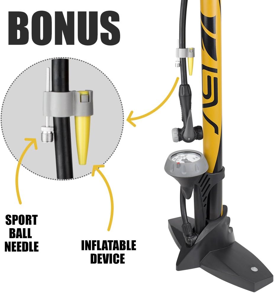 BV Bicycle Ergonomic Bike Floor Pump with Gauge & Smart Valve Head, 160 psi, Automatically Reversible Presta and Schrader : Floor Bike Pumps : Sports & Outdoors