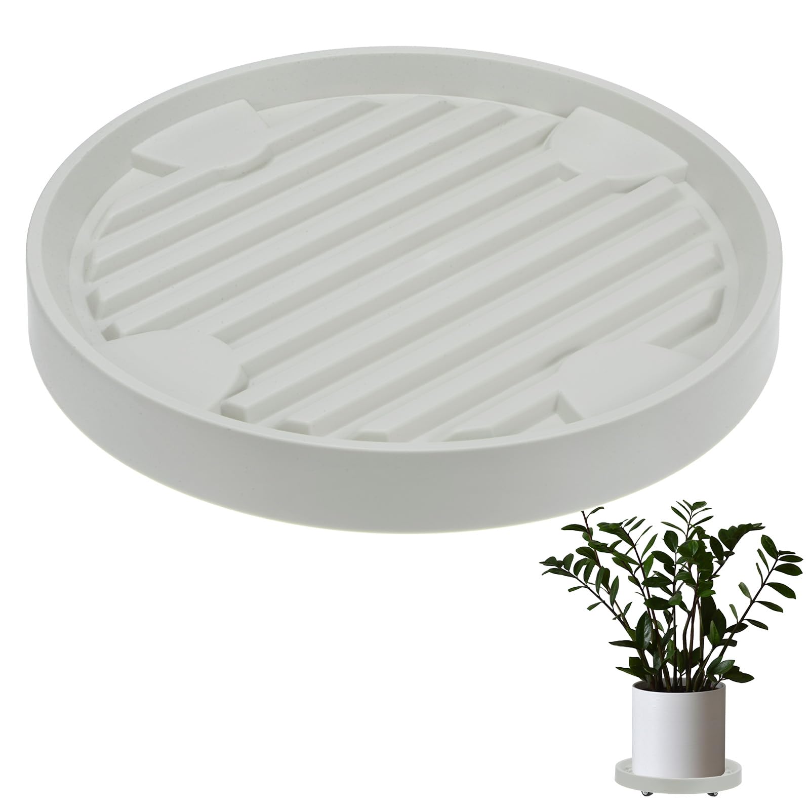 M METERXITY Plant Stand with Wheels, 31cm Round Plant Dolly with Hidden Rolling Casters for Indoor/Outdoor Flower Pot/Garden Planter, 360° Plant Pallet Trolley [165lbs, Beige]