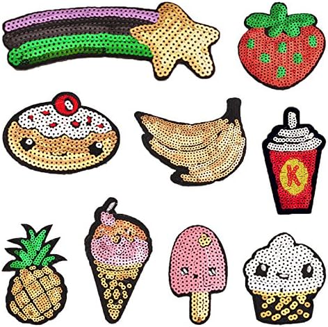 10PCS Ice Cream Embroidered Patches Sequins Beads Appliques Phone Decor