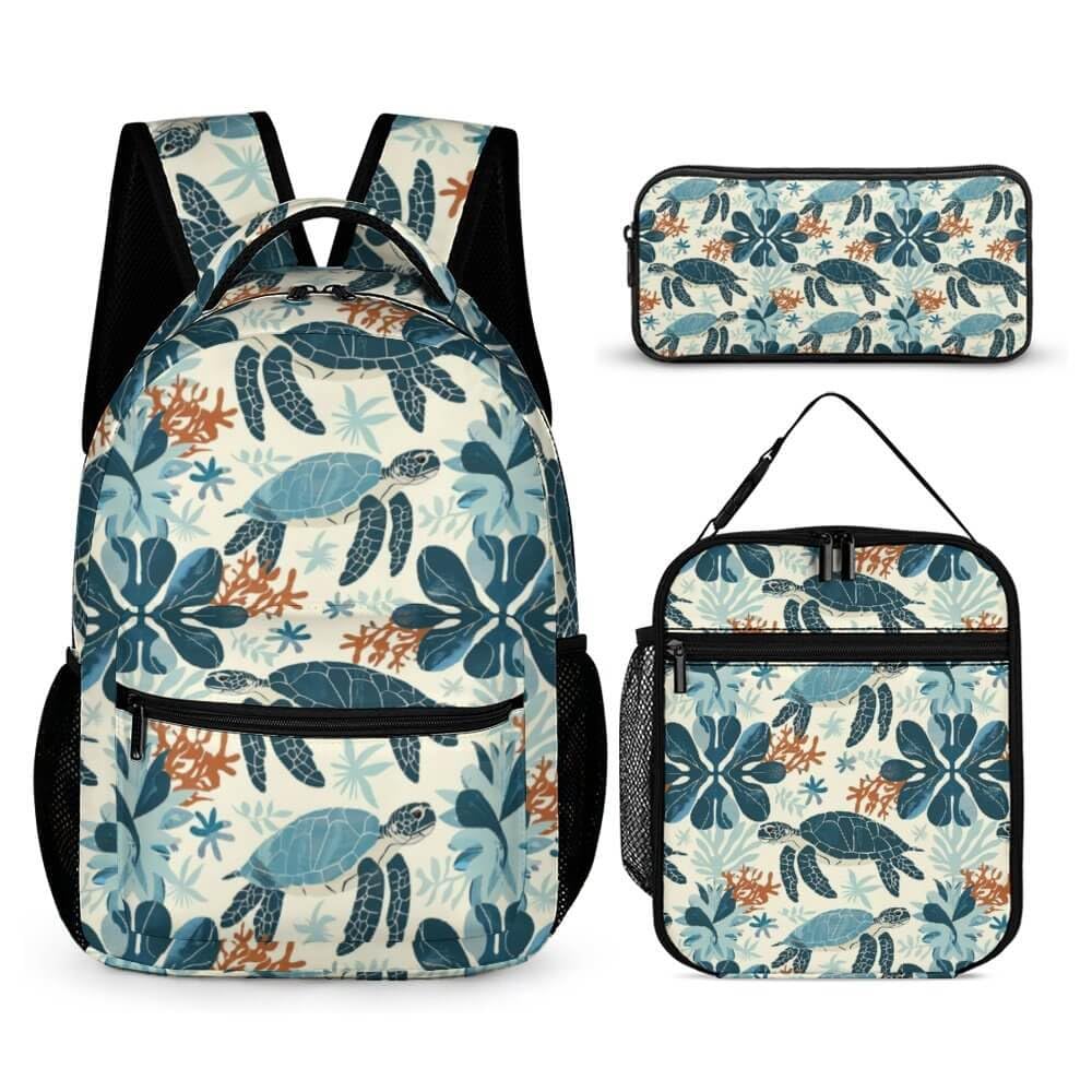 Photo 1 of Homieblanket Sea Turtle Backpack with Lunch Box & Pencil Case, 16 Inch Cute Sea Turtles Themed Bookbag, Adjustable Lightweight Large Capacity, Daily Casual Backpacks Set for Kids Girls Boys School