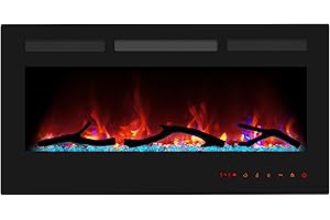 Cheerway 36 Inch Electric Fireplace, Recessed Fireplace Insert and Wall Mount Fireplace Heater with Remote & Touch Control, Adjustable Flame Color & Brightness, Log Set & Crystals, Child Lock & Timer