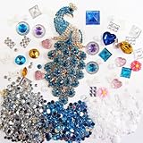 DIY 3D Bling Cell Phone Case Deco Kit: Rhinestone Blue Peacock and Rhinestone Multicolor Gem Cabochons