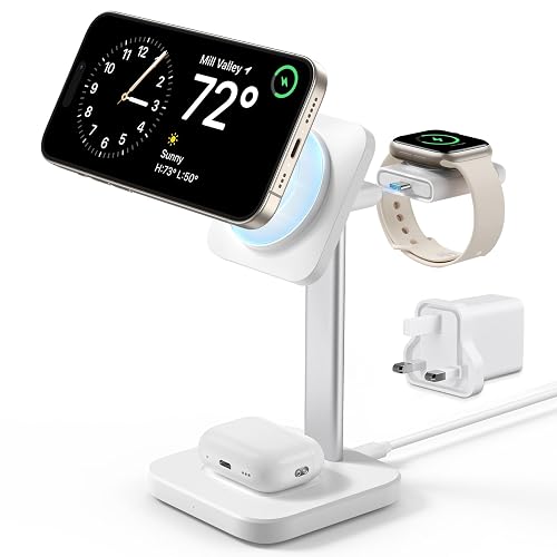 ESR for 3-in-1 MagSafe Charger Stand, Removable Made for Apple Watch Certified Charger, MagSafe Charging Station, Magnetic Station for iPhone 17/16/15/14/13/12 Series, AirPods 4/3/Pro, White