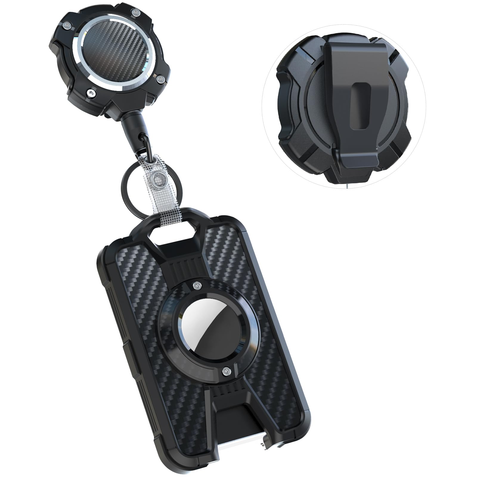 LIUGX for Airtag Retractable Badge Holder with Belt Clip, Heavy Duty Badge Keychain, for Airtag Holder/Case, Durable ID Card Holder (Holds 4 Cards), with 31.5” Badge Reel Key Chain