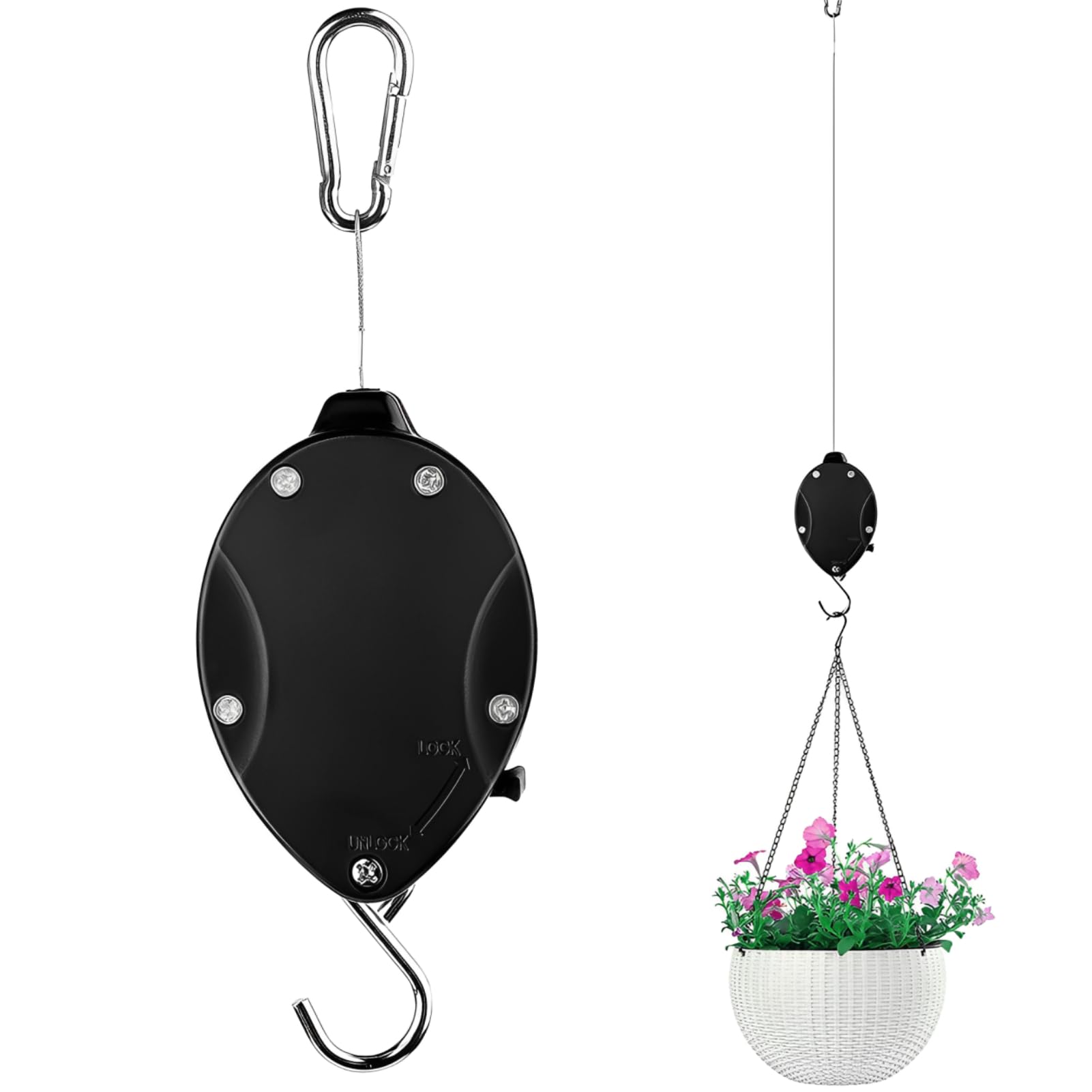 Fybida Plant Hook Pulley, Retractable Plant Hanger Easy Hanging Flower Basket for Garden Baskets Pots and Birds Feeder High up and Pull Down to Water Or Feed