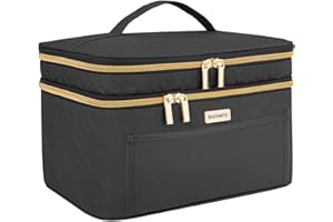 BAFAMYE 8.8L Double Layer Travel Makeup Bag Women, Large Cosmetic Case, Organizer for Travel-Size Accessories Bottles, Brushes, and Skin Care Products, Black 2.33 GAL