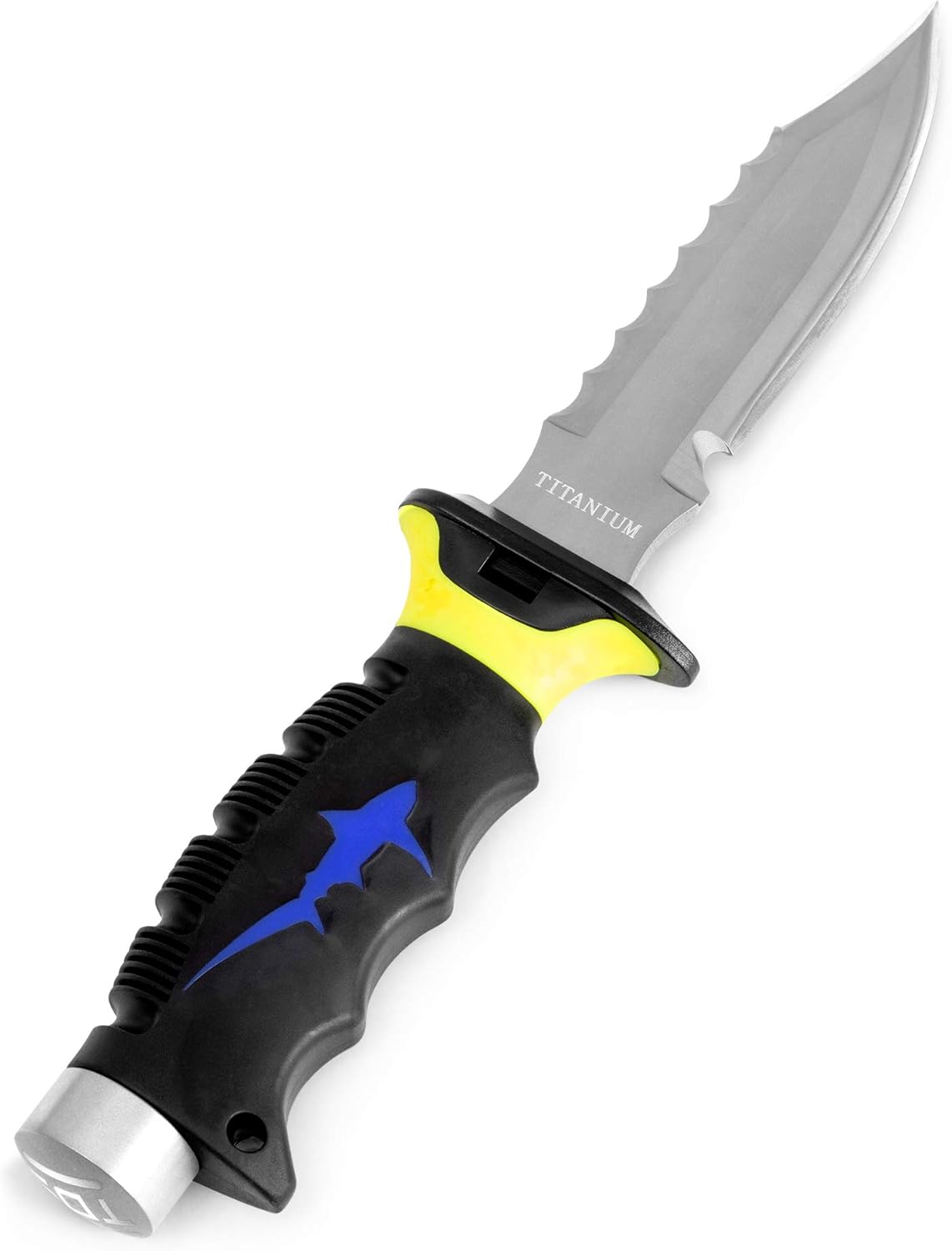 5” Titanium Dive Knife with Leg Strap and Sheath - Premium Diving Knives with Serrated Edges - Lightweight Scuba and Snorkeling Gear - Underwater Equipment and Accessories (Yellow Sharp Tip) : Sports & Outdoors