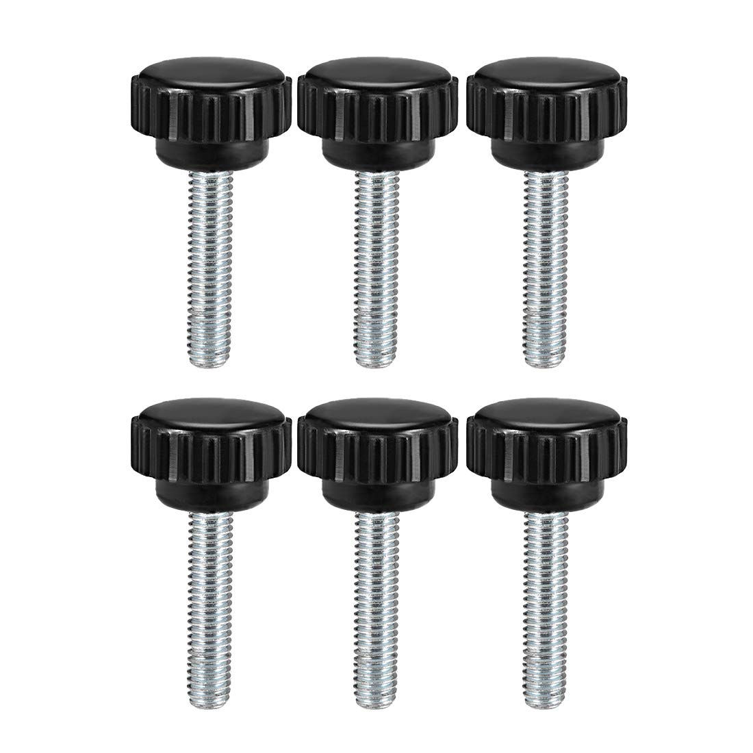 sourcing map 6pcs Knurled Clamping Knobs M6 x 30mm Metric Zinc Plated Carbon Steel Male Thread Thumb Screw on Type 21mm Plastic Round Head Threaded Hand Bolt Stud Knobs Black