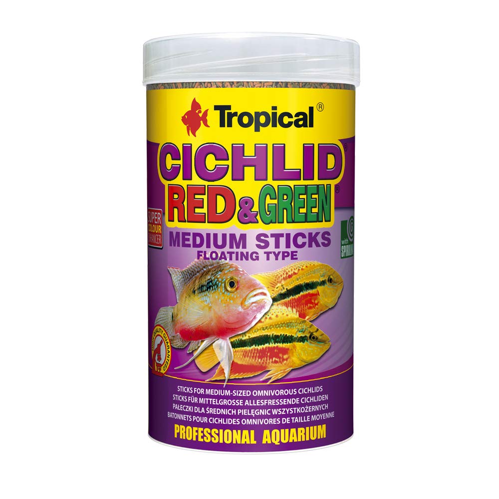 Tropical CICHLID RED&GREEN MEDIUM STICKS 1000ml / 360g - super colour enhancing floating sticks for medium-sized omnivorous cichlids
