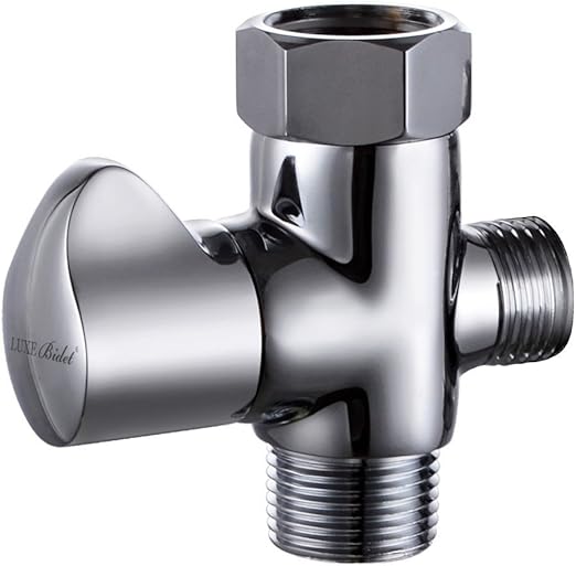 Luxe Bidet Metal TAdapter with ShutOff Valve, Winged 3Way Tee