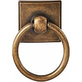 khtumeware 2-Pack 1.9 Inch Ring Cabinet Knobs - Vintage Antique Brass Backplate for Drawer knobs for Dresser, Kitchen Cabinets - Durable Zinc Alloy Hardware.