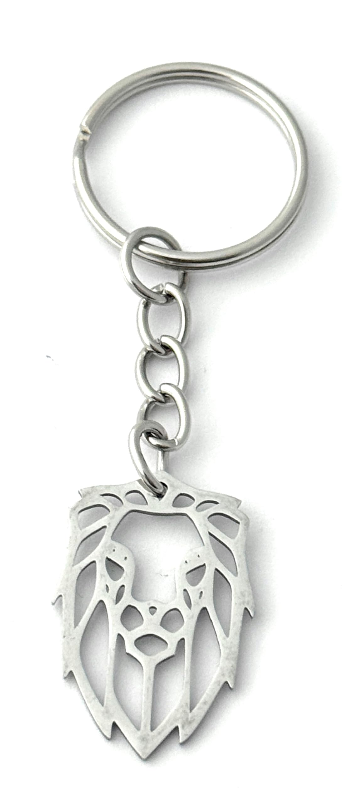FizzyButton Gifts Origami Style Lion Keyring Key Ring with Silver Tone Keychain and Stainless Steel Charm