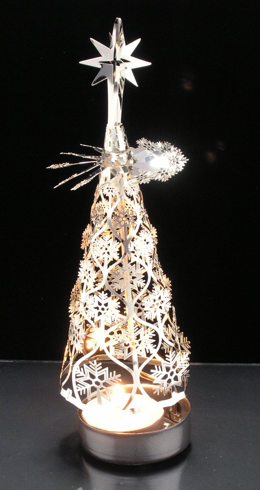 BANBERRY DESIGNS Spinning Christmas Tree Candle Holder with Snowflakes