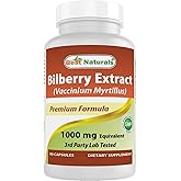 Best Naturals Bilberry Extract 1000mg Capsule (Non-GMO) Supports Healthy Vision, 90 Count