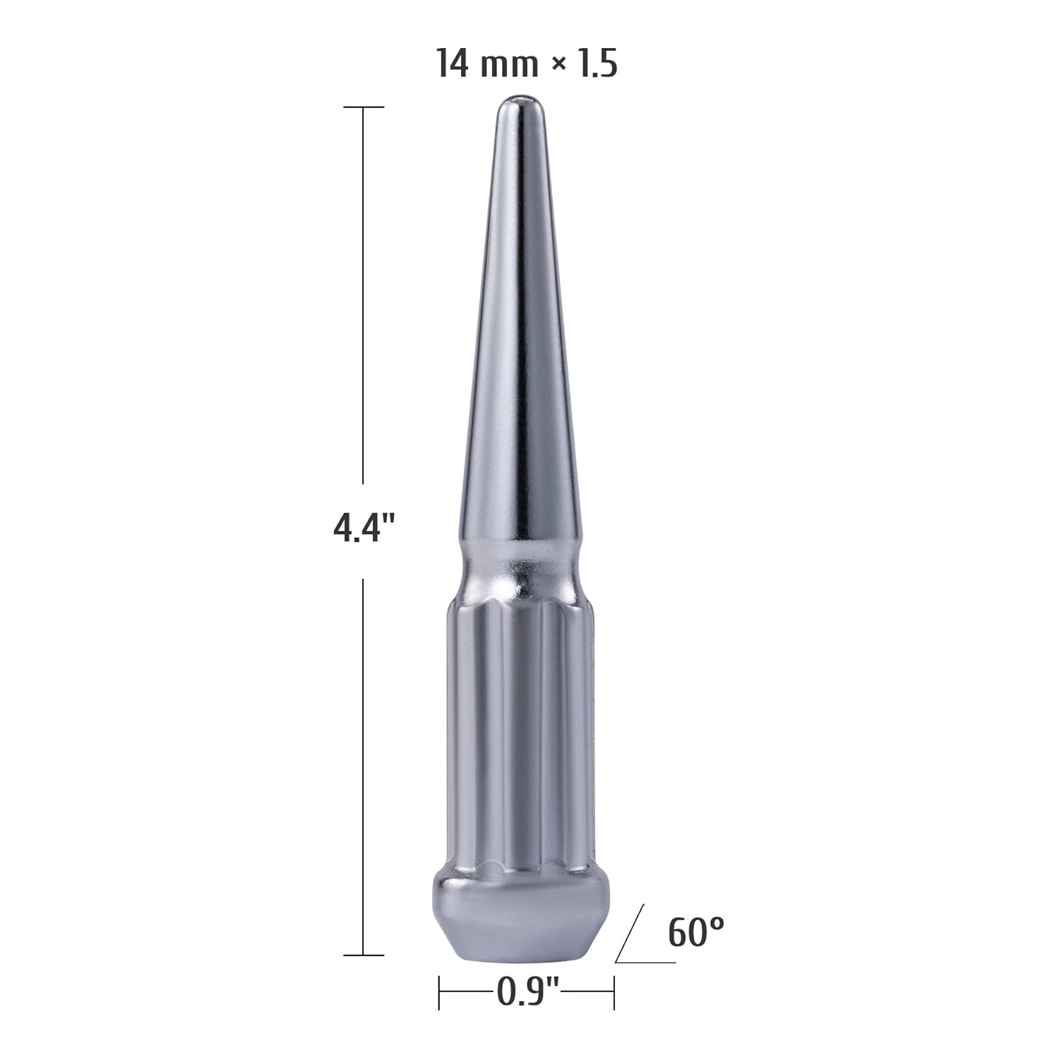 M14x1.5 Spline Spike Lug Nuts with Cone Seat, 3/4" 19mm Hex 4.4x0.9 in. Chrome Plated Car Accessories Compatible with Chevrolet Silverado 1500 Tahoe Ford Expedition F-150 Ram 1500 & More, Set of 24: Industrial & Scientific