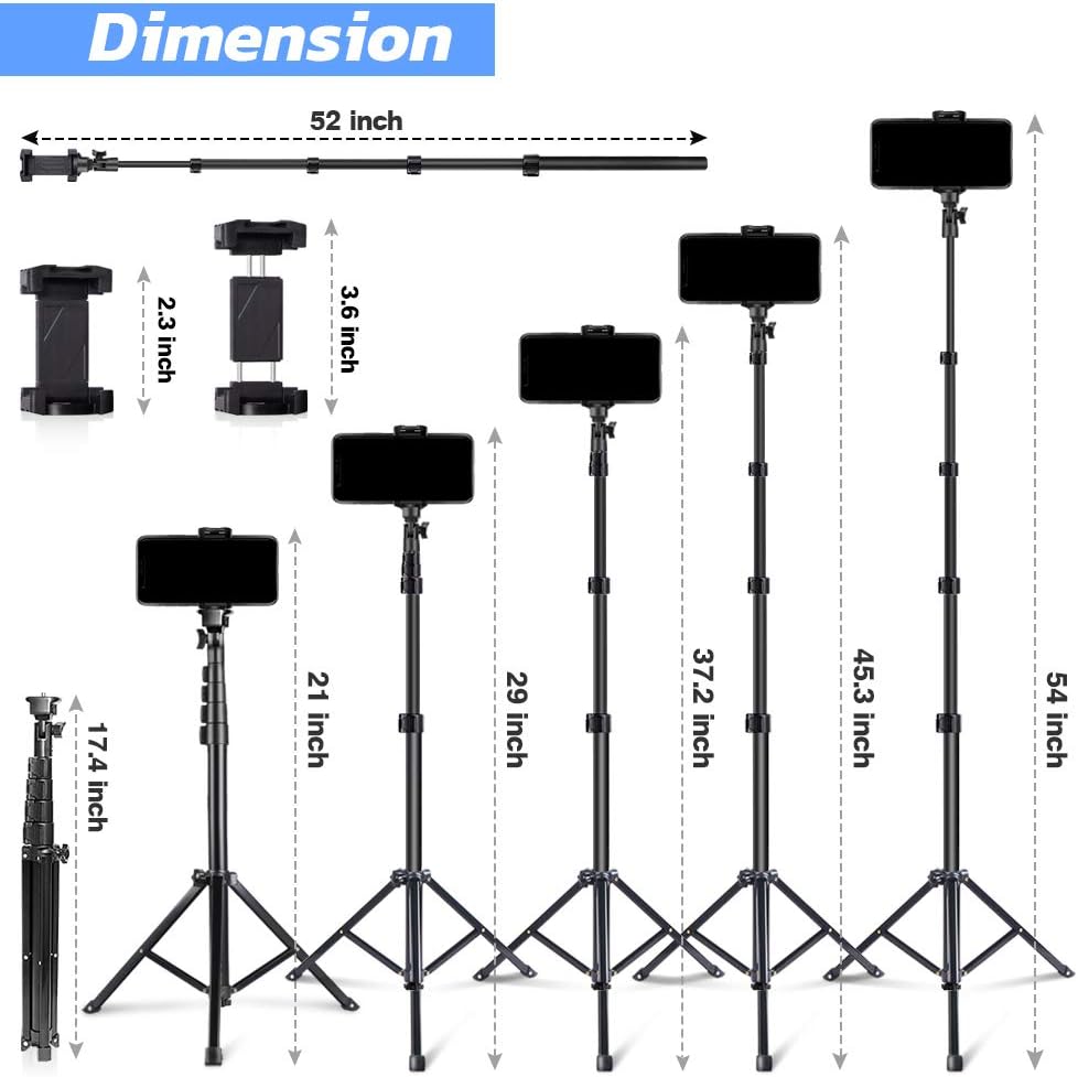 UBeesize 54-inch Selfie Stick Tripod, Detachable and Extendable Phone Tripod for Cell Phone, Compatible with iPhone and Android Phone, Includes Wireless Remote, Cell Phone Holder and Gopro Adapter: Electronics