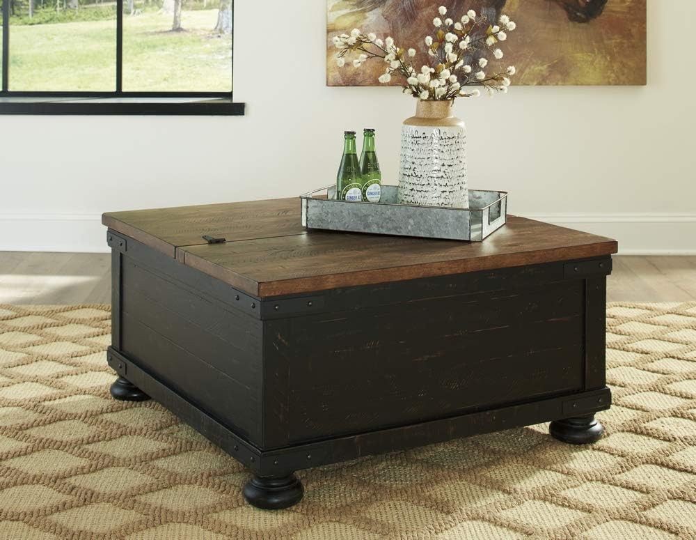 Signature Design by Ashley Valebeck Square Lift Top Cocktail Table Black/Brown: Kitchen & Dining