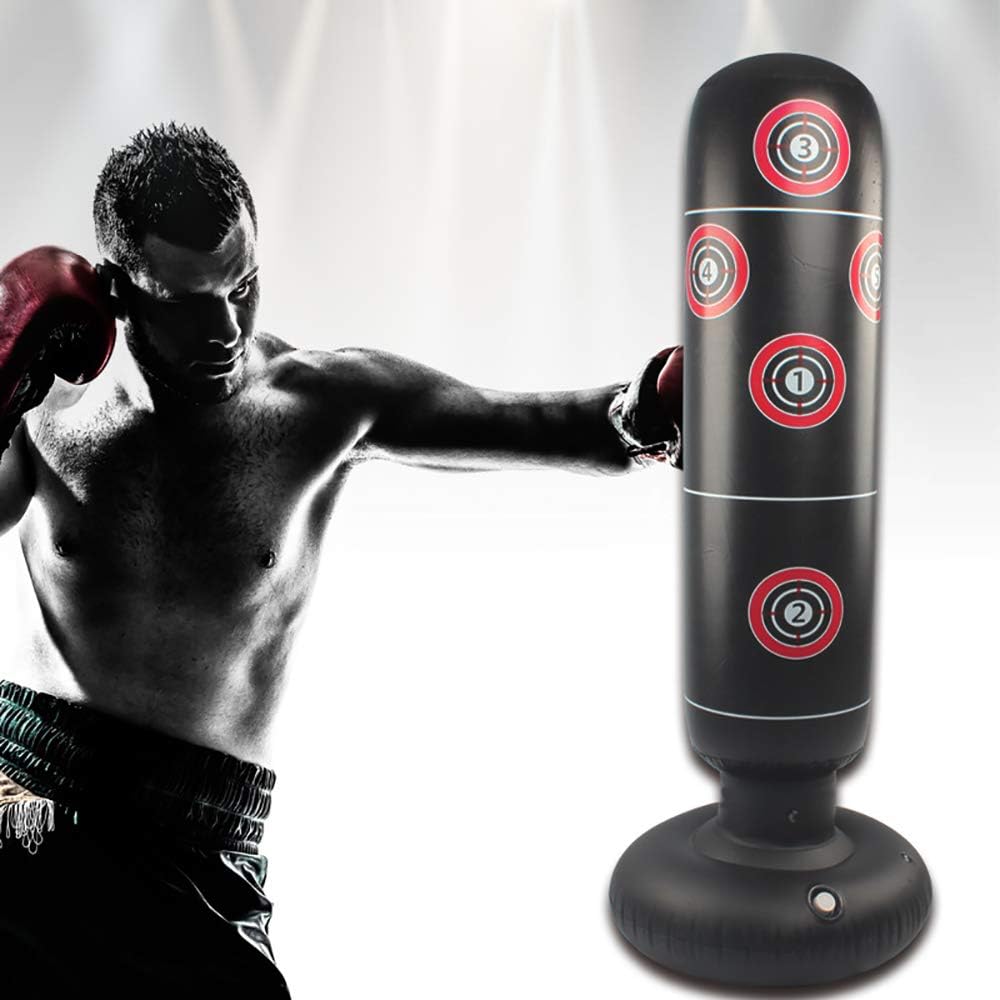 Fitness Punch Bag, Inflatable Heavy Boxing Bag, Inflatable Punching Bag,Free-standing Target Stand Tumbler Black for Children Adults with Foot Air Pump 1.6M