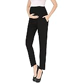 Maternity Pants Work Over The Belly with Pockets, Womens Pregnancy Dress Pants Office Clothes Trousers Stretch Summer