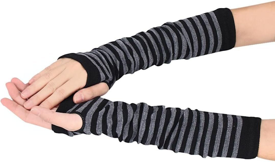 Sunward Women's Stripe Knit Fingerless Long Gloves Mitten Arm Wrist
