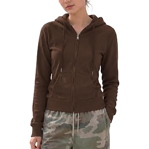 GIVON Women's Slim Fit Zip Up Hoodie Soft 100% Cotton Frech Terry Fabric Cute Casual Plain Hooded Jacket with Nickel Zipper