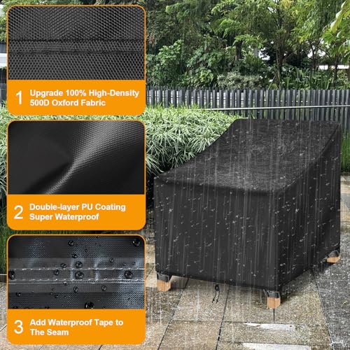 Kipiea 500D Patio Chair Covers Waterproof Winter - 2 Pack Lawn Outdoor Furniture Chair Covers with Anti UV and No Tears, No Fading (35"W x 38"D x 31"H)