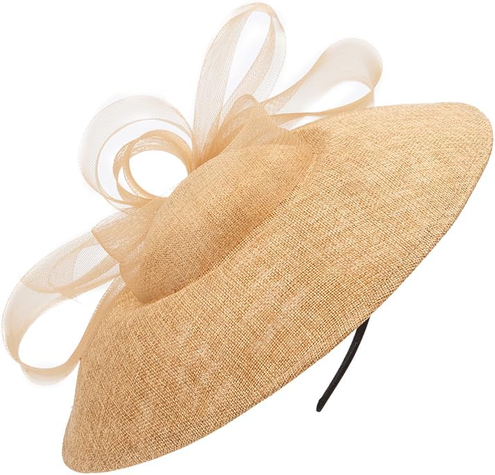 Wide Brim Fascinator Hat with Detachable Headband & Clip, Linen Mesh Bow Elegance begins the moment you arrive. ? This FADVES wide  main image 2
