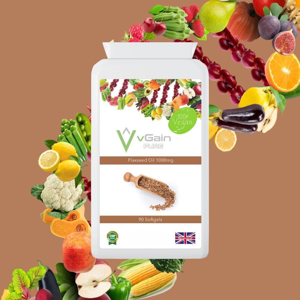 Flaxseed Oil Supplement - 1000mg Capsules with Omega 3 and Alpha Linolenic Acid for Joint, Heart & Immune Health. 90 Capsules - Suitable for Vegans and Vegetarians