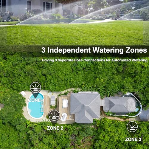 Water Timer 3 Outlets with Brass Inlet, Programmable Sprinkler Hose Waterproof Timer, Automatic prinkler Timers with Rain Delay/Manual Watering/large LCD display for Irrigation Lawn Yard