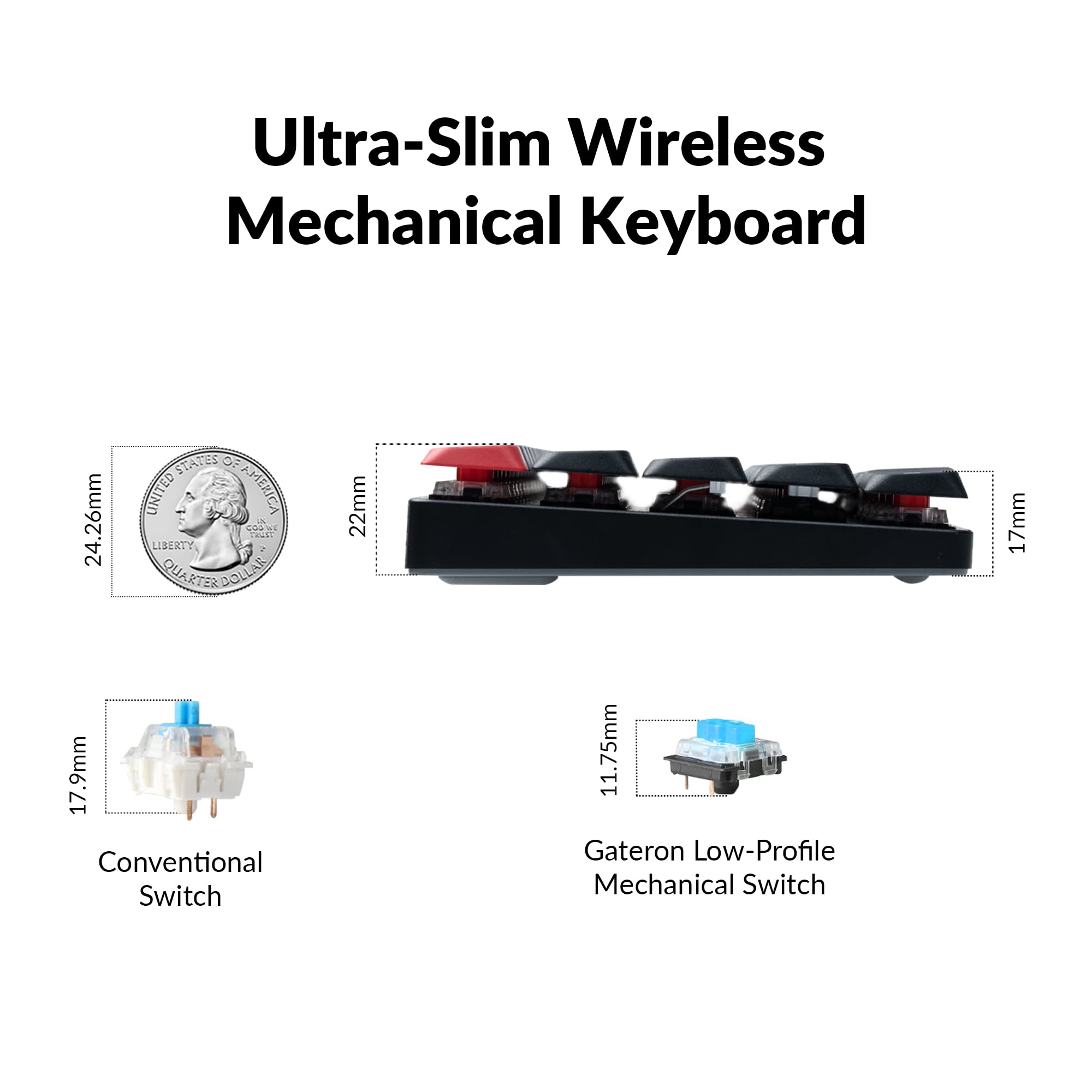 Keychron K7 Pro QMK/VIA Ultra-Slim Hot-swappable Wireless Bluetooth Custom Mechanical Keyboard, 65% Layout Programmable Macro RGB Backlight with Low-Profile Gateron Brown Switch for Mac Windows Linux