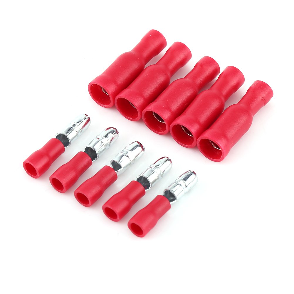 DEWIN 50pcs Electrical Connectors, Female and Male Insulated Electric Connector Crimp Bullet Terminal for 0.5 to 1.5mm²(Red)