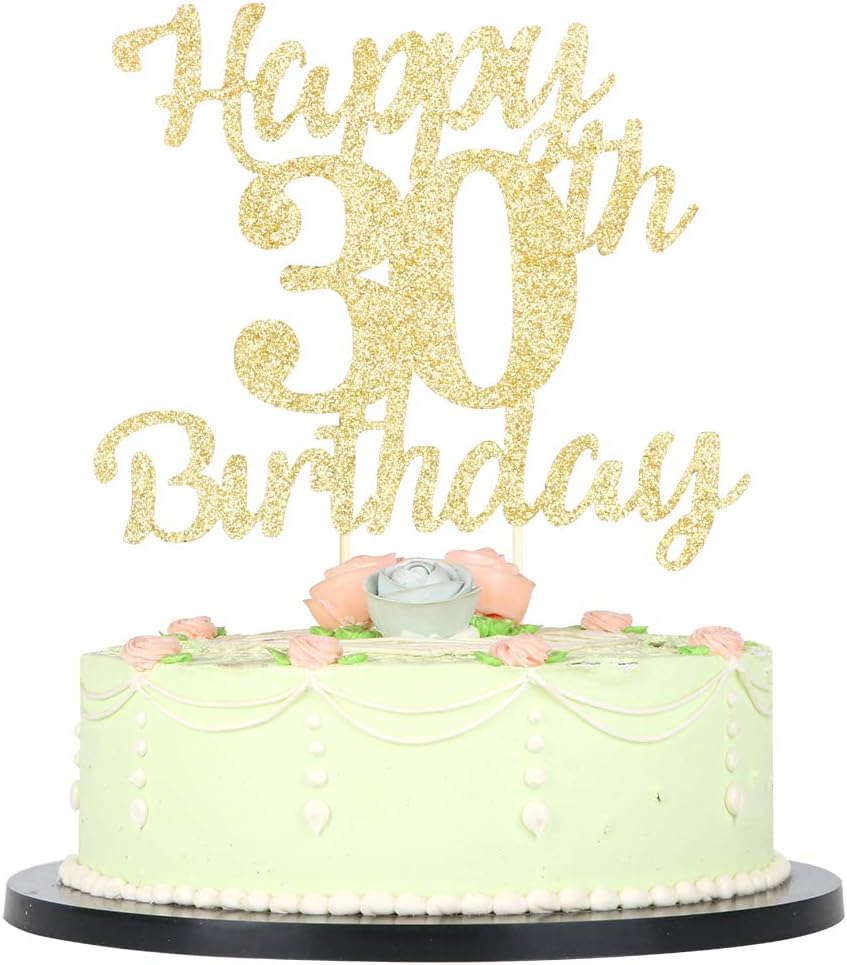 LVEUD 30th Birthday Cake Topper for Happy Birthday, 30 Golden Flash 30th Cake Topper,Happy Birthday Cake Topper Cake Ornament (30th)