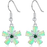 CiNily Flower Shaped Dangle Earrings for Women Girls Opal Drop Dangle Earrings 14K White/Gold Plated Dainty Leverback Dangle Earrings Lightweight Statement Jewelry for Wedding Party Birthday