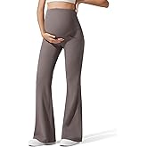 G4Free Ribbed Maternity Flare Yoga Pants with Pockets Over The Belly Pregnancy Bell Bottom Leggings